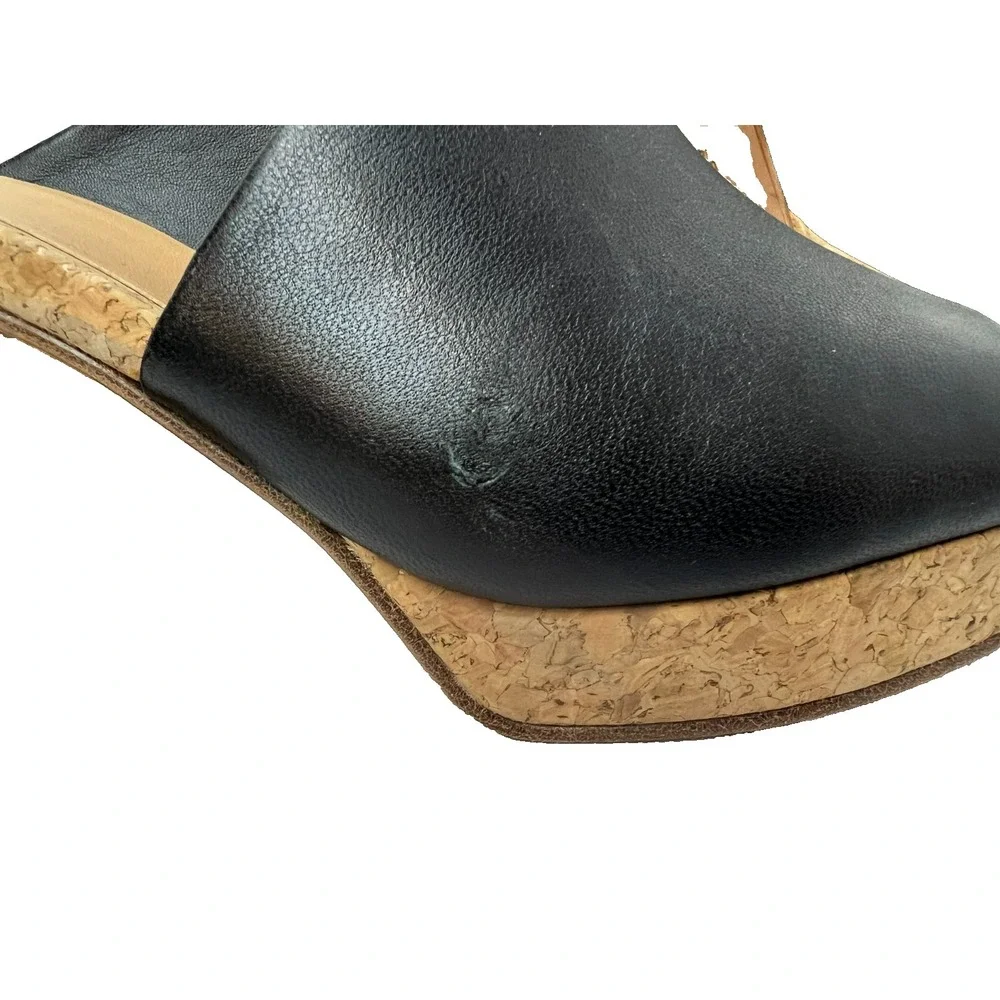 Vince. Wyatt Slide Sandal Cork Platform & Block Heel Black‎ Leather Upper SZ 9.5